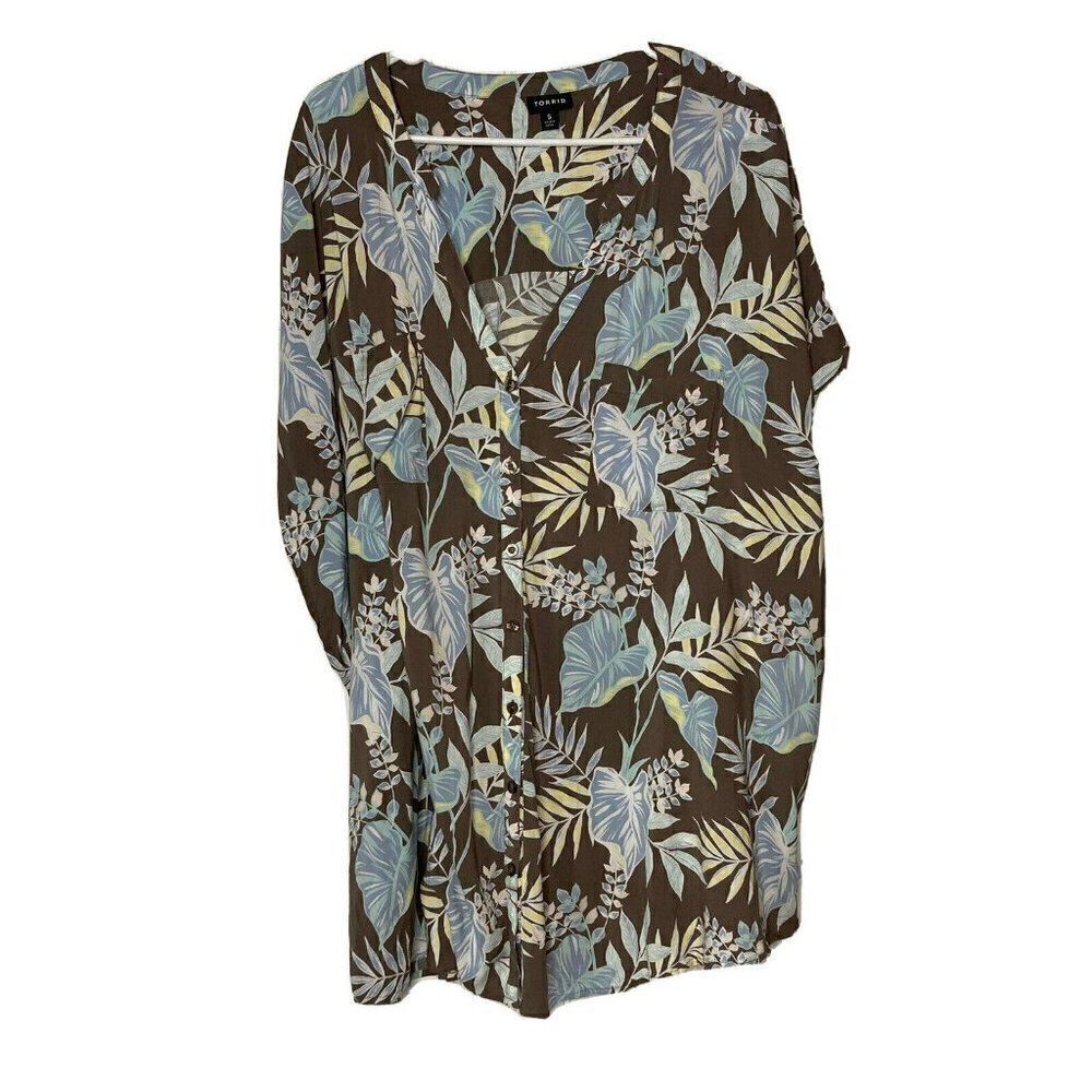 Torrid Womens Tropical Floral Button Up Dolman Cap Sleeve Tunic Top-5‎ (5X/28)